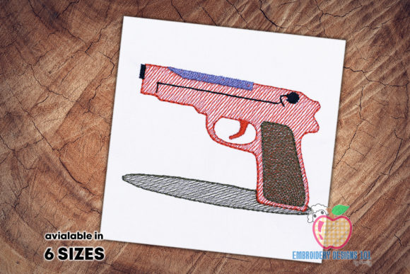 Pistol Sketch: A Bold Addition for Your Embroidery Shop