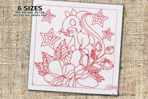 Squirrel in Flowers Redwork Review